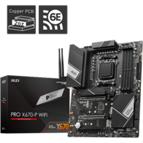 MSI Mb Pro Socket Amd AM5, Cs Amd X670, 4 Dimm Sockets DDR5, HDMI/Display PORT/ Usb TYPE-C Display PORT, Lan 2.5G, ATX, 3YW. - (X670-P WIFI)