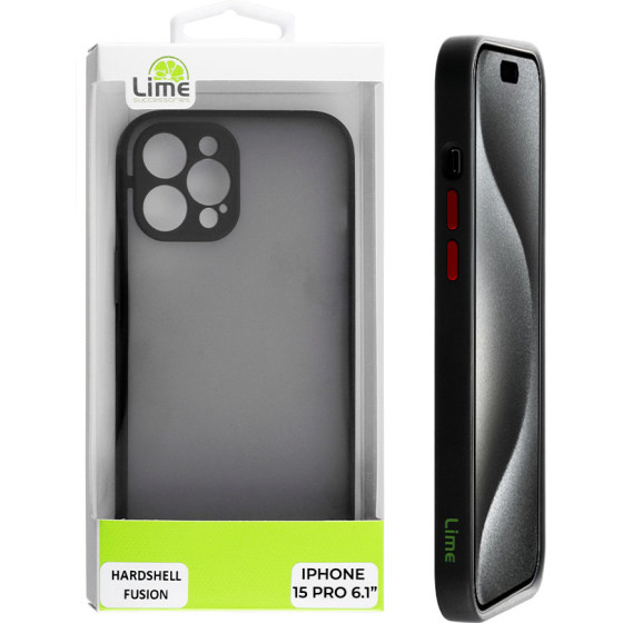 Lime Successories Lime ���� Iphone 15 Pro 6.1'' Hardshell Fusion Full Camera Protection Black With Red KEYS