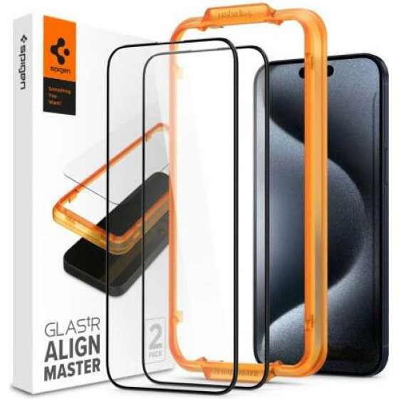 Tempered Glass Full Face Spigen Glas.Tr Align Master Apple Iphone 15 Pro ����� (2 ���.) - (AGL06895)