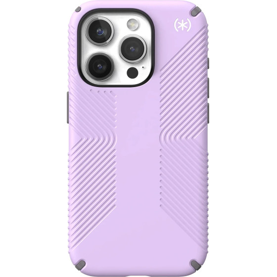 Speck (150563-9979) Iphone 15 Pro Magsafe Case, Presidio2 Grip (Spring Purple / Cloudy Grey/White )