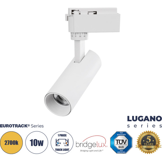GloboStar Lugano ���������� ��������� ���� ����� Led 10W 1200lm 36� Acrylic Hq Lens Ac 220-240V IP20 �4.5 x �19cm ����� ����� 2700K - Eurotrack System 1L+1N - ����� - Bridgelux Chip - Tuv Certified Driver - 5 ������ ������� - (60802)