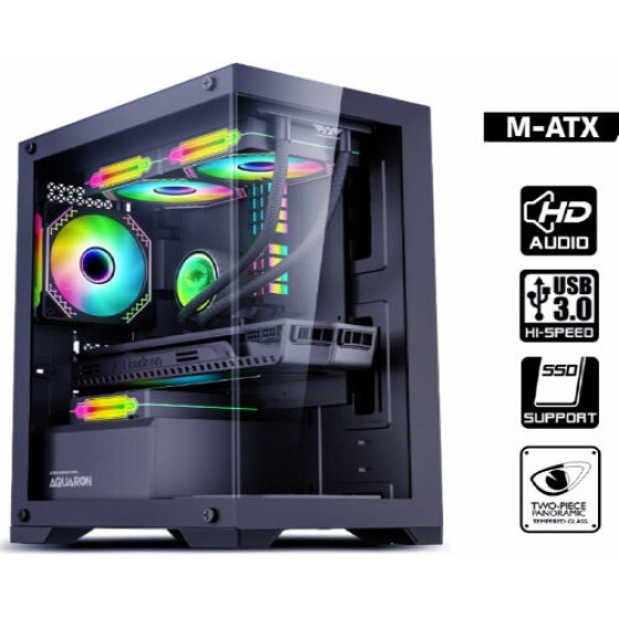 Armaggeddon Gaming Pc Case Matx Aquaron Black - (AQUARONB)