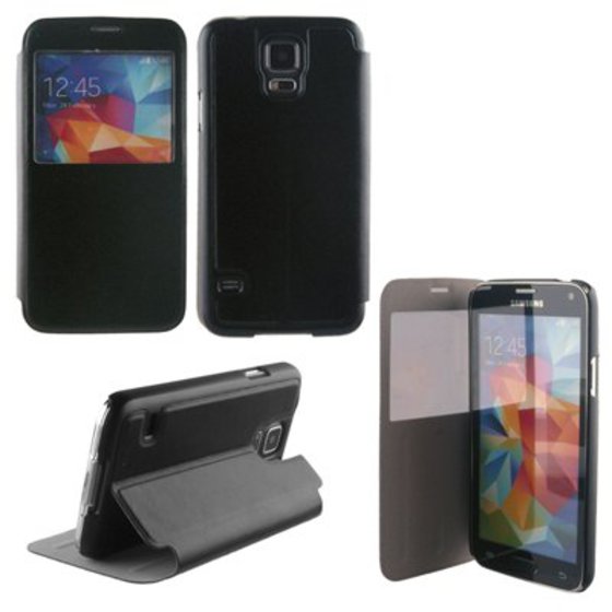 ���� SAMSUNG G900 S5 HARD VIEW BOOK-STAND BLACK VOLTE-TEL