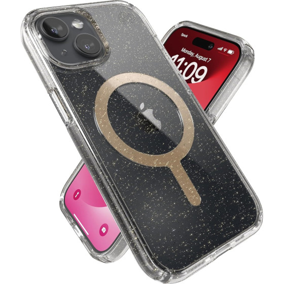 Speck (150555-3216) Iphone 15 Magsafe case, Presidio Lux (Clear/Gold Glitter)