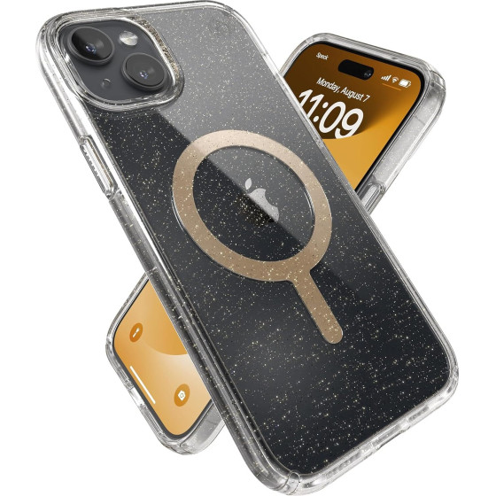 Speck (150567-3216) Iphone 15 Plus Magsafe case,Presidio Lux (Clear/Gold Glitter)