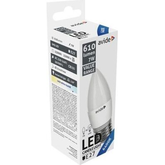 Avide Value LED Candle E27 7W CW 6400K - (ABBC27CW-7W)