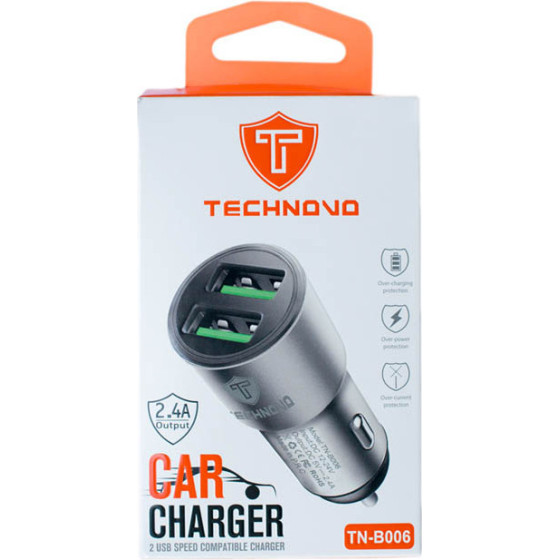 Auto Gs ��������� �������� ����������� Technovo TN-B006 �� 2 ����� Usb 12-24V 2.4A 1 ������� - (99527)