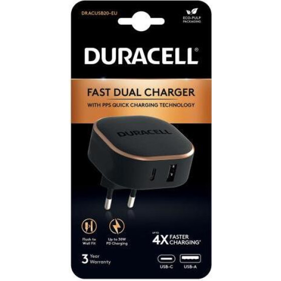 ��������� �������� ������� �������� Duracell Pd 30W �� ����� Usb A & ����� Usb C ����� - (PR-DI010305-0094)
