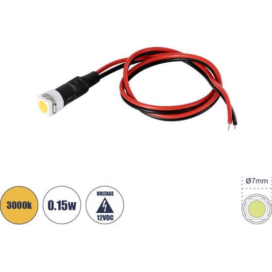 GloboStar SMD-Led ������ ������ Smd Led 0.15W Dc 12V - �0.7 x �2.3cm - ����� ����� 3000K - Dimmable - 2 ������ ������� - (81483)