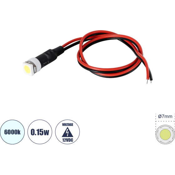 GloboStar SMD-Led ������ ������ Smd Led 0.15W Dc 12V - �0.7 x �2.3cm - ����� ����� 6000K - Dimmable - 2 ������ ������� - (81482)