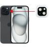 Volte-Tel Camera Glass Cover Iphone 15 6.1''/Iphone 15 Plus 6.7'' 9H 0.30MM 3D Ar ALUMINIUM-Electroplating Frame BLACK