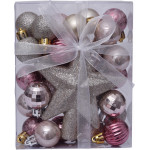Artezan Christmas Ball 3cm Full Set Silver Pink + Top 30pcs/Box - (ACB3-FS-SP-30)