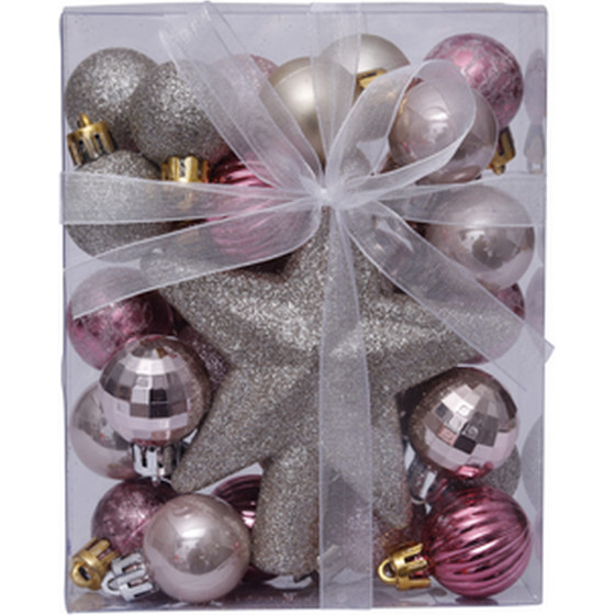 Artezan Christmas Ball 3cm Full Set Silver Pink + Top 30pcs/Box - (ACB3-FS-SP-30)