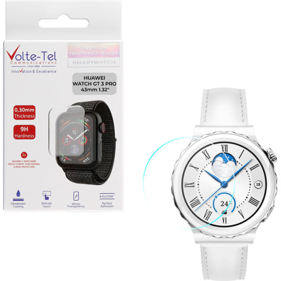 Volte-Tel Tempered Glass Huawei Watch Gt 3 Pro 43mm 1.32'' 9H 0.30mm 2.5D Full Glue Full COVER