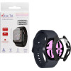 Volte-Tel Tempered Glass Samsung Watch 6 40mm 1.3'' 9H 0.30mm Pc Edge Cover With Key 3D Full Glue Full Cover BLACK