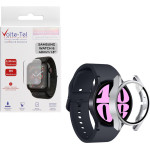 Volte-Tel Tempered Glass Samsung Watch 6 40mm 1.3'' 9H 0.30mm Pc Edge Cover With Key 3D Full Glue Full Cover SILVER
