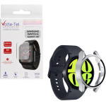 Volte-Tel Tempered Glass Samsung Watch 6 44mm 1.5'' 9H 0.30mm Pc Edge Cover With Key 3D Full Glue Full Cover SILVER