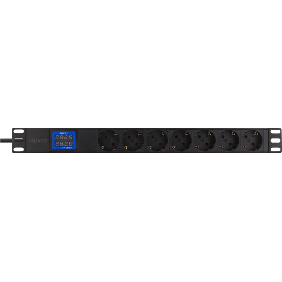 Deltaco ��������� Rack 19'' Pdu 7 Schuko, 3500W, �� ������� ������� Volt/Amp ����� - (GT-8637)