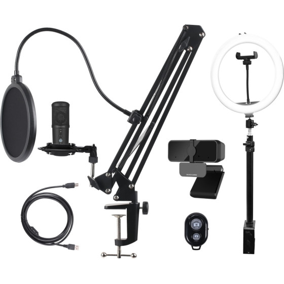 Deltaco Gaming Streaming Kit ( Webcam, Ring Light �� ����, ��������� �� ���� ��� Pop Filter) ����� - (GAM-170)