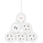 Deltaco Power Flexible Strip ��������� ������ 4 ������ ��� 2xUSB-A, �� ��������, ������� ���������, ������� 1.4m ����� - (GT-290)