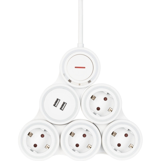 Deltaco Power Flexible Strip ��������� ������ 4 ������ ��� 2xUSB-A, �� ��������, ������� ���������, ������� 1.4m ����� - (GT-290)