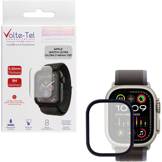 Volte-Tel Tempered Glass Apple Watch ULTRA/Ultra 2 49mm 1.92'' 9H 0.30mm Two Color Full Glue Full Cover BLUE-BLACK