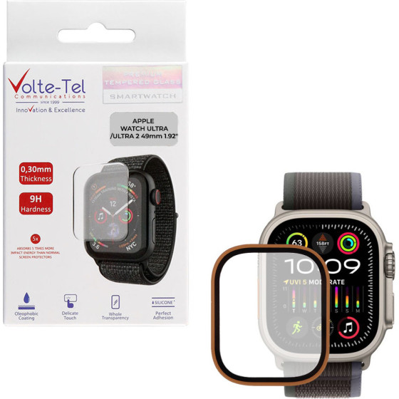 Volte-Tel Tempered Glass Apple Watch ULTRA/Ultra 2 49mm 1.92'' 9H 0.30mm Two Color Full Glue Full Cover GOLD-BLACK