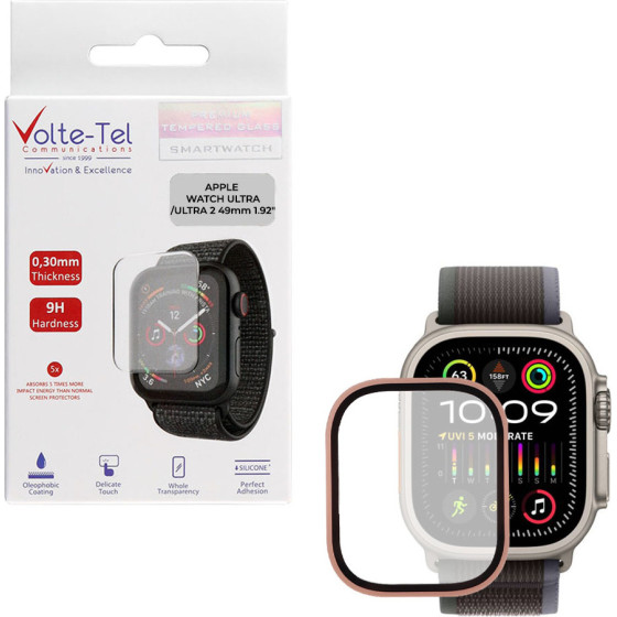 Volte-Tel Tempered Glass Apple Watch ULTRA/Ultra 2 49mm 1.92'' 9H 0.30mm Two Color Full Glue Full Cover Rose GOLD-BLACK