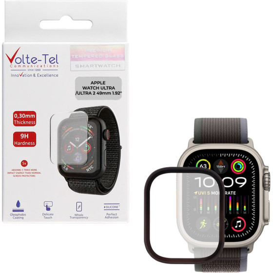 Volte-Tel Tempered Glass Apple Watch ULTRA/Ultra 2 49mm 1.92'' 9H 0.30mm Two Color Full Glue Full Cover TITANIUM-BLACK