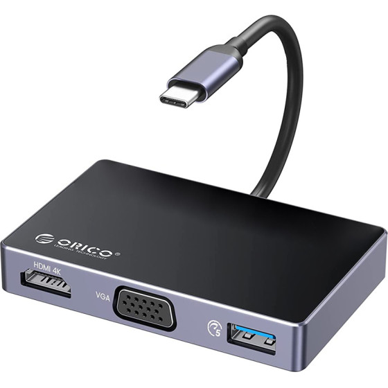 Orico Docking Station DM-5P, 5 �����, USB-C �������, 100W PD, 4K, ����� - (DM-5P-BK-BP)
