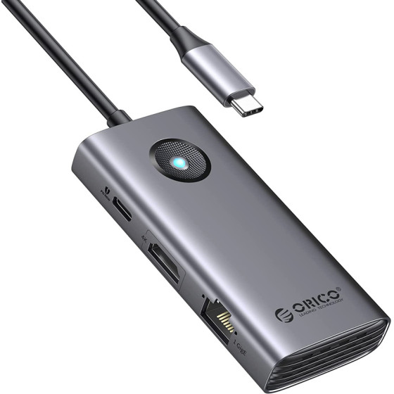 Orico Docking Station PW11-6PR, 6 �����, USB-C �������, 100W Pd 4K, ���� - (PW11-6PR-GY-EP)