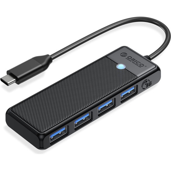 Orico Usb Hub PAPW4A-C3, 4x �����, 5Gbps, USB-C �������, ����� - (PAPW4A-C3-015-BK-EP)