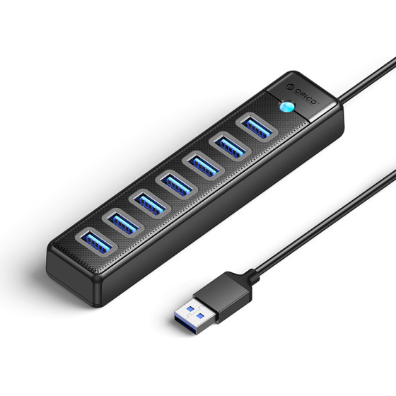 Orico Usb Hub PW7U-U3, 7x �����, 5Gbps, Usb �������, 50cm, ����� - (PW7U-U3-05-BK-EP)