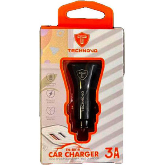 Auto Gs ��������� �������� ����������� Technovo TN-B010 �� 1 ���� Usb ��� 1 ���� USB-C 12-24V 3A 1 ������� - (99702)