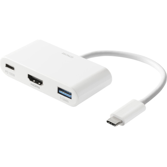 Deltaco ���������� USB-C To HDMI/Usb A, 4K 30Hz, USB-C Pd 3,0 100W, ������ - (USBC-HDMI23)