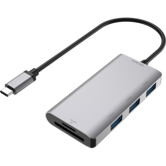 Deltaco Type C Hub 3x USB-A, SD/Microsd Card slot, �����/���� - (USBC-HUB200)