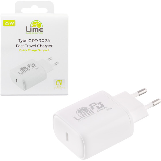Lime Successories Lime Type C Pd 3.0 Fast Travel Qc 3.0 LTC25W 25W 5V 3.0A /9V 2.8A/12V 2.1A WHITE