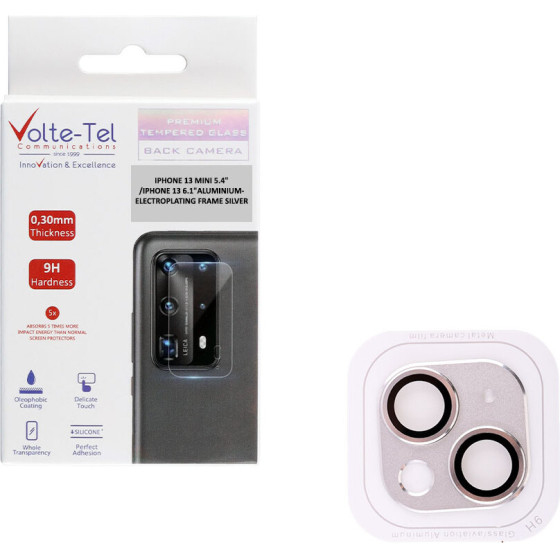Volte-Tel Camera Glass Cover Iphone 13 Mini 5.4''/Iphone 13 6.1'' 9H 0.30MM 3D ALUMINIUM-Electroplating Frame SILVER
