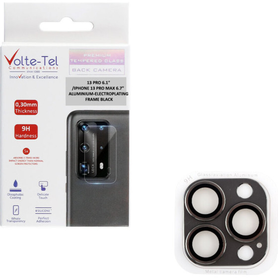 Volte-Tel Camera Glass Cover Iphone 13 Pro 6.1''/Iphone 13 Pro Max 6.7'' 9H 0.30MM 3D ALUMINIUM-Electroplating Frame BLACK