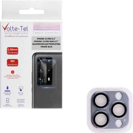 Volte-Tel Camera Glass Cover Iphone 13 Pro 6.1''/Iphone 13 Pro Max 6.7'' 9H 0.30MM 3D ALUMINIUM-Electroplating Frame BLUE