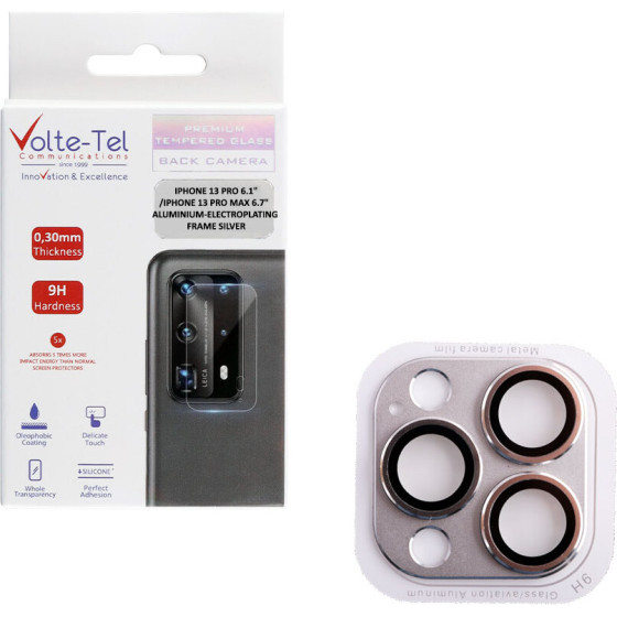 Volte-Tel Camera Glass Cover Iphone 13 Pro 6.1''/Iphone 13 Pro Max 6.7'' 9H 0.30MM 3D ALUMINIUM-Electroplating Frame SILVER