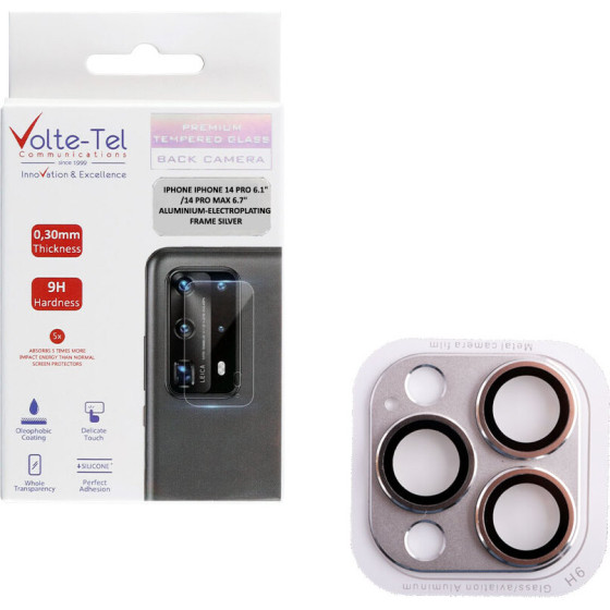 Volte-Tel Camera Glass Cover Iphone 14 Pro 6.1''/14 Pro Max 6.7'' 9H 0.30MM 3D ALUMINIUM-Electroplating Frame SILVER