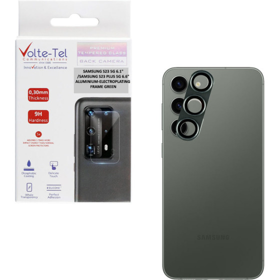 Volte-Tel Camera Glass Cover Samsung S23 5G 6.1''/Samsung S23 Plus 5G 6.6'' 9H 0.30MM 3D ALUMINIUM-Electroplating Frame GREEN