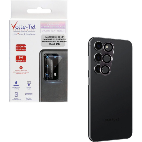 Volte-Tel Camera Glass Cover Samsung S23 5G 6.1''/Samsung S23 Plus 5G 6.6'' 9H 0.30MM 3D ALUMINIUM-Electroplating Frame GREY