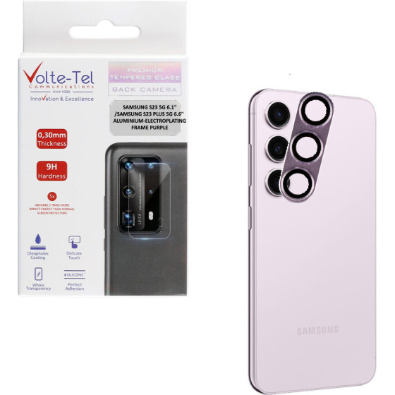 Volte-Tel Camera Glass Cover Samsung S23 5G 6.1''/Samsung S23 Plus 5G 6.6'' 9H 0.30MM 3D ALUMINIUM-Electroplating Frame PURPLE