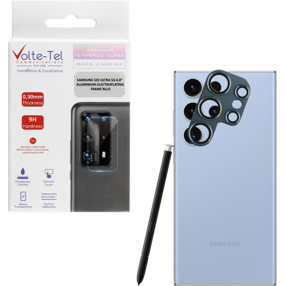 Volte-Tel Camera Glass Cover Samsung S23 Ultra 5G 6.8'' 9H 0.30MM 3D ALUMINIUM-Electroplating Frame BLUE