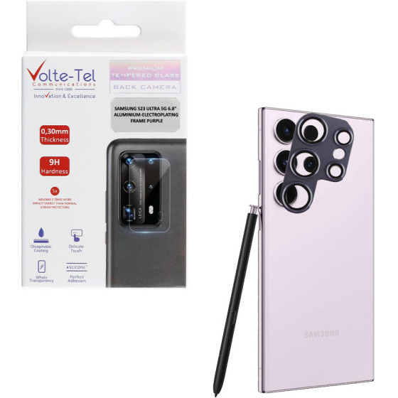 Volte-Tel Camera Glass Cover Samsung S23 Ultra 5G 6.8'' 9H 0.30MM 3D ALUMINIUM-Electroplating Frame PURPLE
