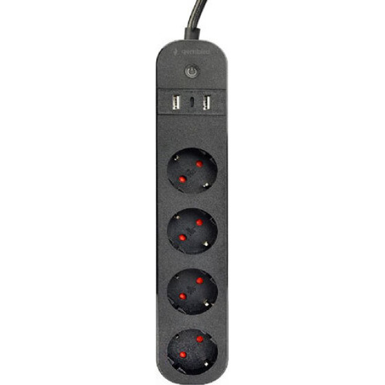 Gembird Smart Power Strip With Usb Charger 4 Sockets Black - (TSL-PS-S4U-01)