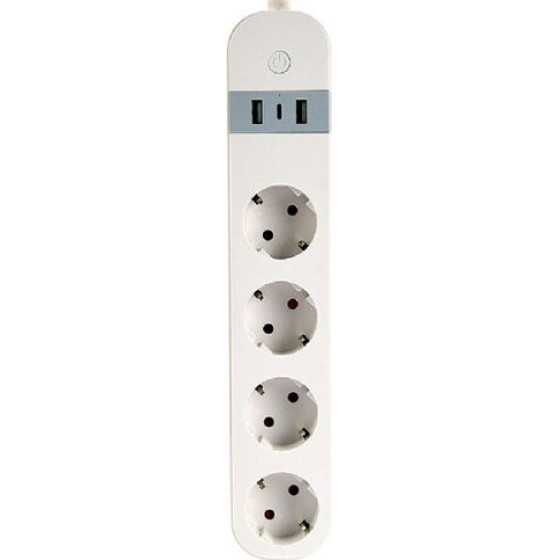 Gembird Smart Power Strip With Usb Charger 4 Sockets White - (TSL-PS-S4U-01-W)