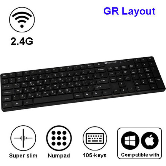 Lamtech 2.4G Wireless Full Size Keyboard 105 Keys Gr Layout Black - (LAM113065)